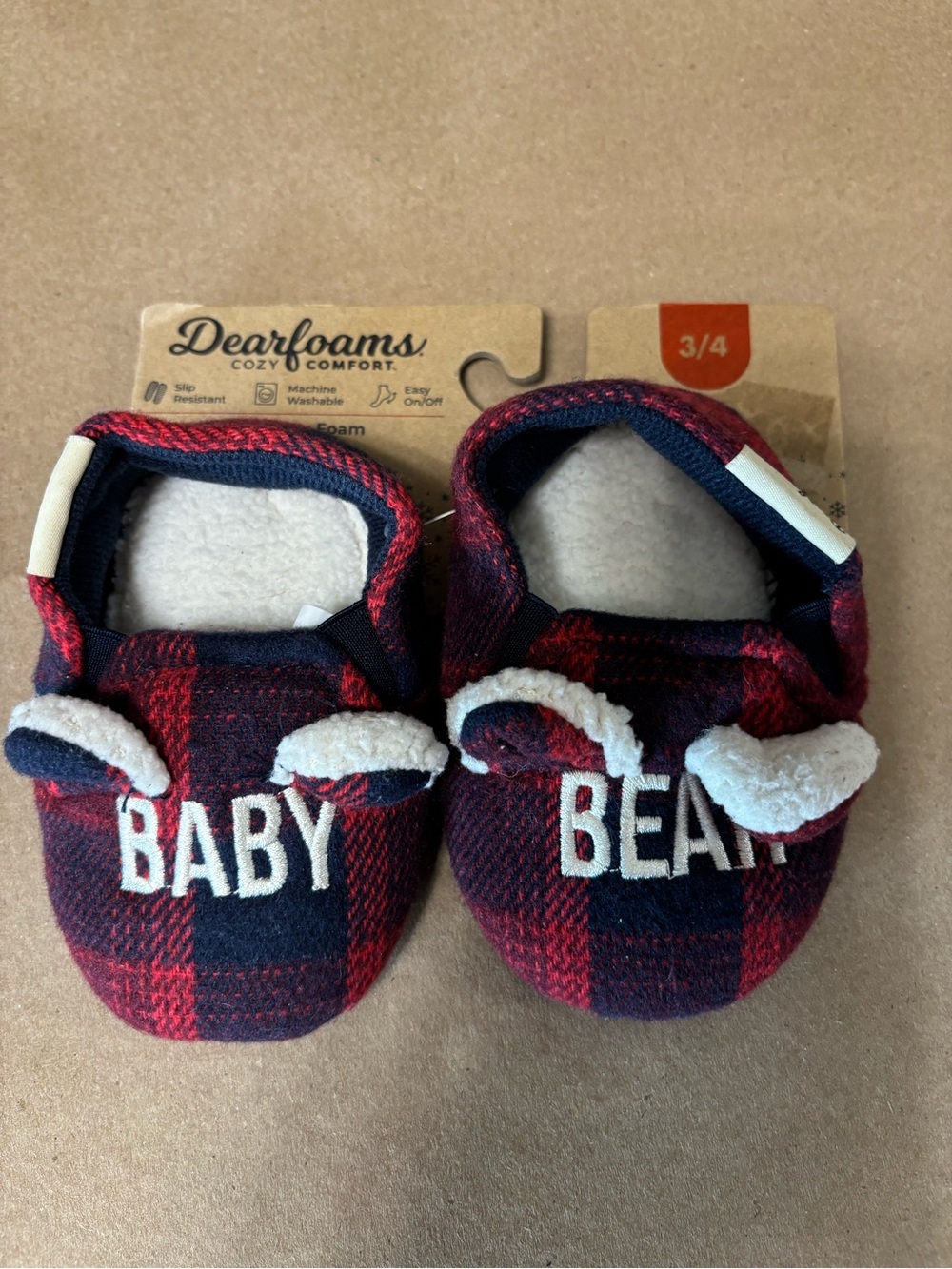 dearfoams Red and Black Plaid 'Baby Bear' Crib Shoes